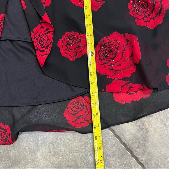 VTG Betsy & Adam Sz 10 Black Red V Neck Floral Sequin Side Slit Gown Dress Prom - Picture 9 of 11